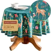 Maison d'Hermine Table Cloth Round Table 100% Cotton 69 Inches Tablecloth Reusable Decorative Everyday Use for Dining Room, Farmhouse, Home, Party, Festive & Wedding - Hygge Christmas
