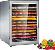 Stainless Steel Food Dehydrator with 12-Trays, 800W Commercial Fruit Dehydrator, Adjustable Timer and Temperature Control for Drying Fruit, Meat, Vegetable, Jerky and Pet Treat