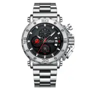 CRRJU Men's Quartz Chronograph Watch Stainless Steel Strap Waterproof Large Dial Luminous Sport Wristwatch with Date Fun