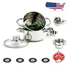 3-Piece Stainless Steel Mini Steamer Set for Healthy Cooking - 1 Quart Capacity