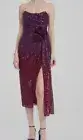 $550 Badgley Mischka Women Red Strapless Draped Ombre Sequin Midi Dress Size 2