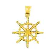 14K Gold Ship Wheel Pendant