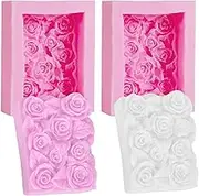 OBTANIM 2 Pcs Silicone Square Rose Flower Fondant Molds Handmade Chocolate Candy Moulds for DIY Craft Art Soap Candle Making Cake Decoration