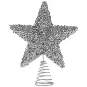 The Christmas Shoppe Glitter & Sequin Star Tree Topper Silver 9" New
