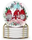 NEW Gnome Christmas Bar Coasters Set of 6 Absorbent Stone Coasters w Holder