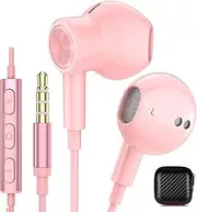 Wired Earbuds 3.5mm Jack Earphones with Microphone Volume Control Wire Headphones Corded Headset for Apple iPhone 6s 6 Plus iPod Touch MP3 MP4 Android Samsung A14 A13 A23 A52 5G Computer PC Pink