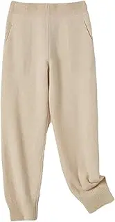 [Jegsnoe] Women Wool Pencil Pants Elastic Waist Knitted Solid Winter Casual Trousers