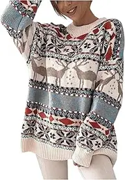 [Generic] Ugly Christmas Sweater Women Fair Isle Printed Xmas Graphics Cashmere Wool Jumper Crewneck Sweaters Pullover Knit Tops