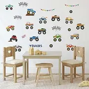 25 Pieces Monster Truck Stickers Wall Decals Wall Stickers for Bedroom for Living Room Kids Bedroom Baby Nursery Playroom Wall Decor