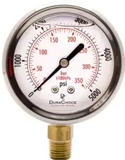 2-1/2" Pressure Gauge - Stainless Steel Case, 1/4"NPT, Lower Mnt. 0-5000PSI