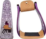 CHALLENGER Horse Western Purple Aluminium Engraved Barrel Racer Angled Stirrups 51151PR