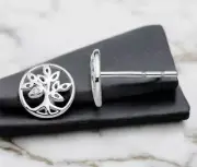 925 Sterling Silver 8mm Genuine Diamond Tree of LIfe Post Earrings - Gift for