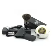 Black Badger Hair Shaving Brush Kit Set For Men with DE Safety Razor and Bowl