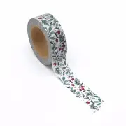 Floral Christmas Washi Tape Holly Mistletoe Flowers 15mm x 10m