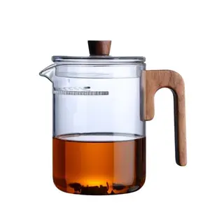 月牙泡茶壺實木把手加厚耐熱玻璃壺帶蓋大號防燙煮茶壺燒水壺