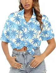 [Generic] Women's Short Sleeve T Shirt, Comfy Button Down T-Shirt,Soft Beach Summer Tops Blouses, Palm Cliff Contours-13
