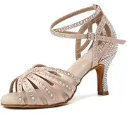[VCIXXVCE] Women's Latin Dance Shoes Rhinestone with Open Toe Ballroom Salsa Chacha Social Performance Dance Shoes