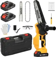 6"+8" Mini Chainsaw, Electric Cordless Chain Saw with 2Pcs Batteries, Safety Loc