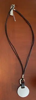 CHICO'S Kate Pendant Silver & Black Double Leatherette Corded Necklace NEW
