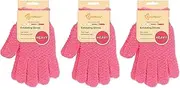 Evridwear Exfoliating Gloves for Bath, Shower Deep Cleaning Acne and Dead Skin Removal, Woman Girl Light Moderate or Heavy Level,3 Pairs Pack (Hot Pink)
