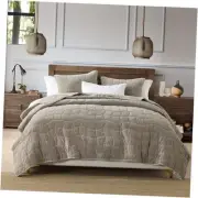 Cotton Quilt Queen Stone-Washed Velvet Comforter 3 Full/Queen(90"x 96") Taupe
