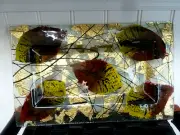 NEW!! DALE TIFFANY Hand Blown Glass Tray Decor Platter Leaves Gold Flake