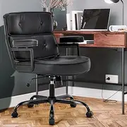 Furb Big and Tall Office Desk Chair, Faux Leather Executive Home Office Desk Chairs, Height Adjustable Swivel Task Chair with Padded Armrest, Computer Chair with Rocking Function (All Black)