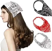 Elastic Hair Scarf Headband 3 PCS for Women Paisley Triangle Head Bands for Women's Hair Non Slip Vintage Kerchief head scarf for Girls (Style 1, Pack of One)