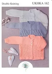 UKHKA Double Knitting DK Pattern for Baby Long Sleeved Lacy Panel Cardigans 162