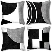 Black and White Grey Cushion Covers, 45 x 45 cm Set of 4 Pillow Cover Geometric Cushions Covers Decorative Throw Pillow Cases for Sofa Couch