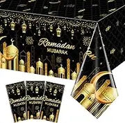 3 Pack Ramadan Plastic Tablecloth Decorations for Home, Eid Mubarak Ramadan Disposable Table Cover Decorations, Muslim Happiness Ramadan Eid Al-fitr Table Cloths for Ramadan Party Supplies, 54x108Inch