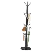 Metal Coat Rack Freestanding with Marble Base, Coat Tree with 12 Hooks & Black