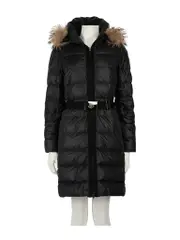 Black Fur Trim Belted Puffer Coat