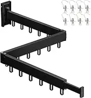 Clothes Drying Rack Wall Mounted,Folding Clothes Drying Rack Space Saver Retractable Collapsible(Tri-Fold,Ring Type Hooks) for Balcony Laundry Bathroom, (Black)