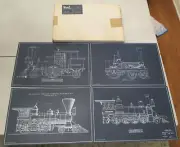 NIB LOCOMOTIVE PLACEMATS/CORK BACK SMITHSONIAN INSTITUTE 1980s-SET 4 NAVY/WHITE