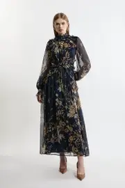 Lydia Millen Petite Floral Ruffle Chiffon Maxi Dress