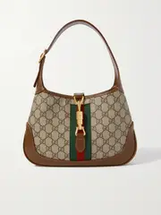 [Gucci] Gucci - Jackie 1961 Small Webbing-trimmed Coated-canvas And Leather Shoulder Bag - Beige - One size One size Neutrals