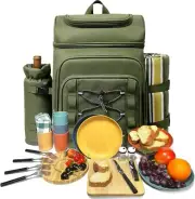 Picnic Basket Backpack for 4 Person with Blanket, Insulated Leakproof Cooler...