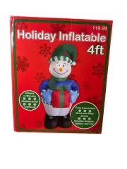 Holiday Inflatable Snowman With Gift 4ft Tall Vintage
