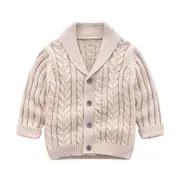 V-Neck Beige Button-Front Cardigan with Collars for Infant and Toddler