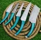 Custom HAND FORGED J2 STEEL BEAUTIFUL Etching CHEF KNIFE Set Kitchen Knives Set