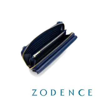 【ZODENCE 佐登司】JADE進口牛皮拉鍊皮夾包(深藍)