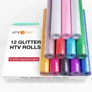 Glitter HTV Heat Transfer Vinyl Bundle 12 Rolls - 10" x 5FT Glitter Iron on V...