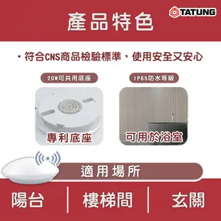 【大同】TATUNG 海頓 LED 防水感應吸頂燈 20W 微波感應 全電壓 IP65 白光 旋轉座 (5折)