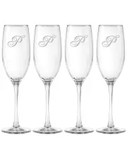 Susquehanna Glass Monogrammed Set of Four 8oz Champlain Grand Flutes, (A-Z)
