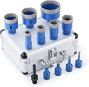 Vearter 12PCS Diamond Core Drill Bit Kit, 6-68mm M14 Thread Vacuum Brazed Angle Grinder Masonry Hole Saw Set with 3/8'' Hex Adapt, for Marble Tile Ceramic Granite Concrete(Blue)