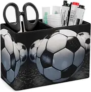 Pen Holder 2 Compartments Leather Pen Container Makeup Brush Holder Cup Storage Office Table Stationery Organizer Soccer Ball Printed Pen Cup