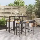 Outdoor Bar Set 5 Piece Dining Table and Stools Black Rattan and Wood vidaXL
