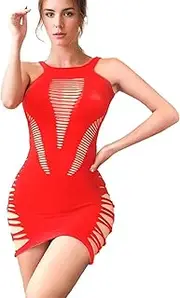 [Generic] Women's Fishnet Lingerie Dress Sexy Mesh Bodysuit Mini Dress Club Outfits for Women