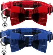 Christmas Breakaway Kitten Collar with Bell, 2 Pack Safety Buckle Kitten Collars